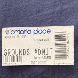 Vintage Ontario Place Ticket Stub - 2005, Toronto